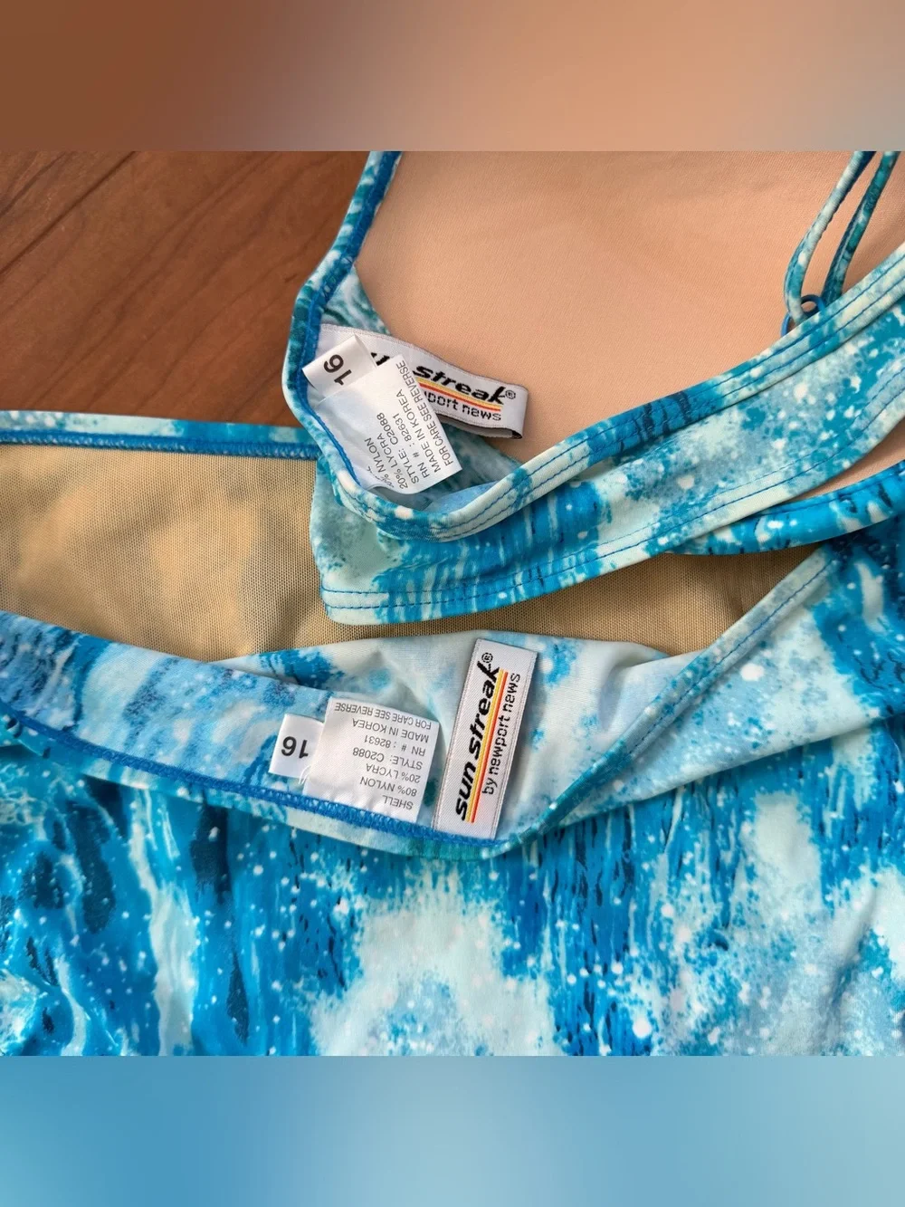 Vintage 90s Newport News Bikini Swim‎ Set Size 16 Blue White 2 Pc Colorful Y2K